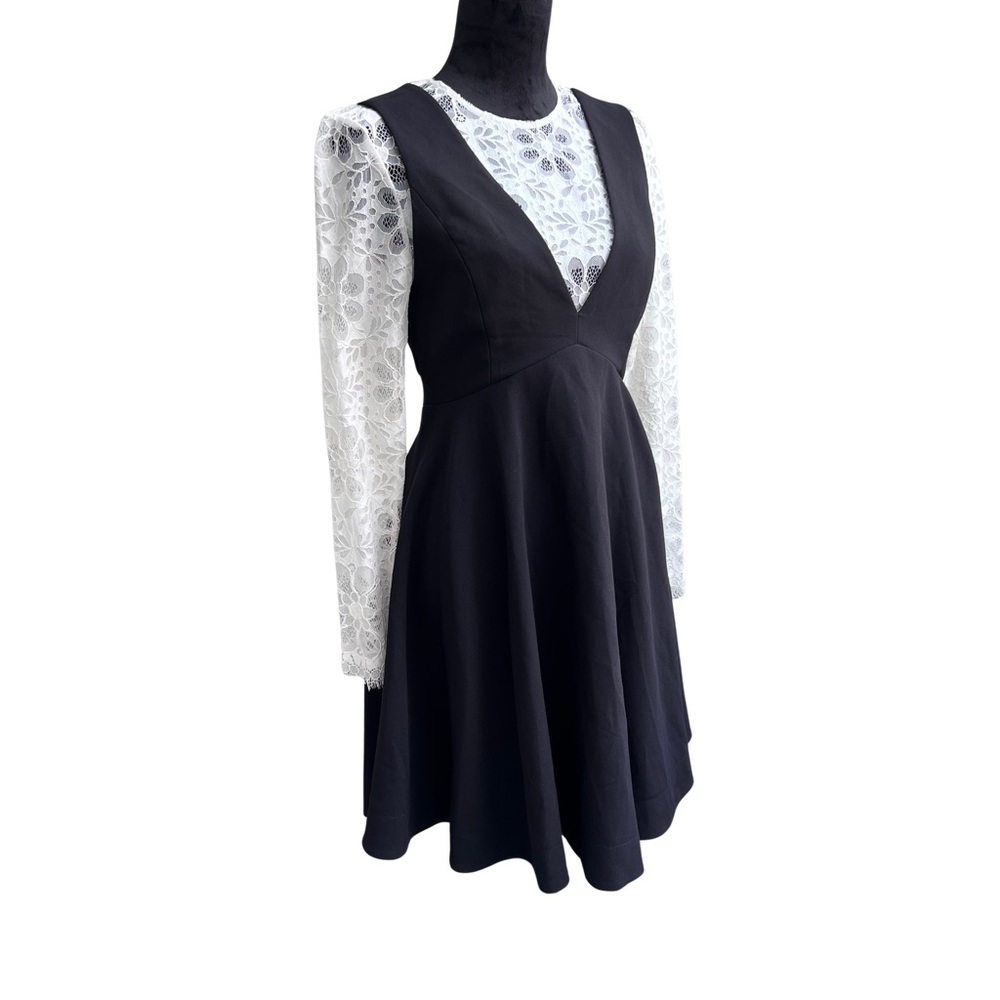 NWT Sandro Paris Nito Layered Lace Dress Black & White - Picture 2 of 9